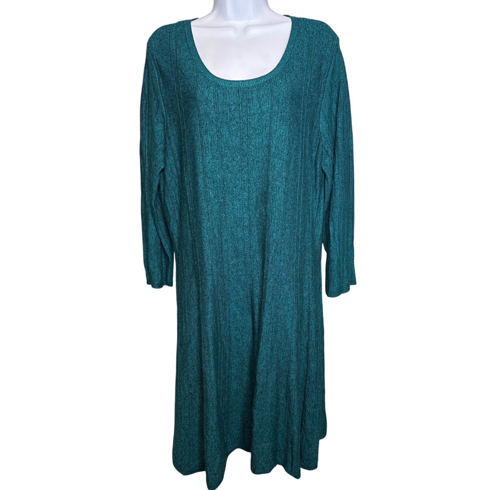 DANA BUCHMAN Womens Teal Ribbed Knit Midi Sweater Dress Size‎ XL Career Classic